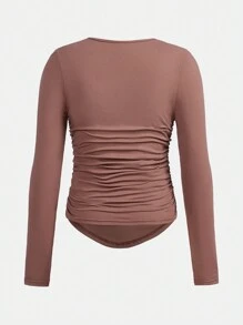 SHEIN Teenager Mädchen Gestricktes, einfarbiges, plissiertes T-Shirt mit quadratischem Ausschnitt, 2 teiliges Set