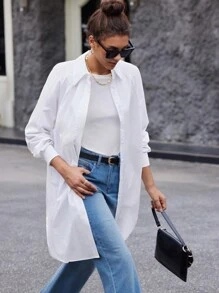 BizChic Drop Shoulder Button Front Shirt Without Belt - White - View 4