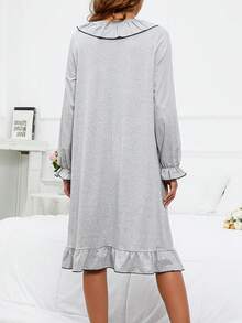 SHEIN Maternity Tie Neck Flounce Sleeve Ruffle Hem Nightdress - Light Grey - View 2