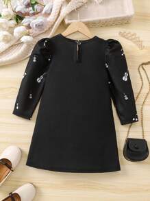 SHEIN 女小童人像圖案拼接領泡泡袖洋裝