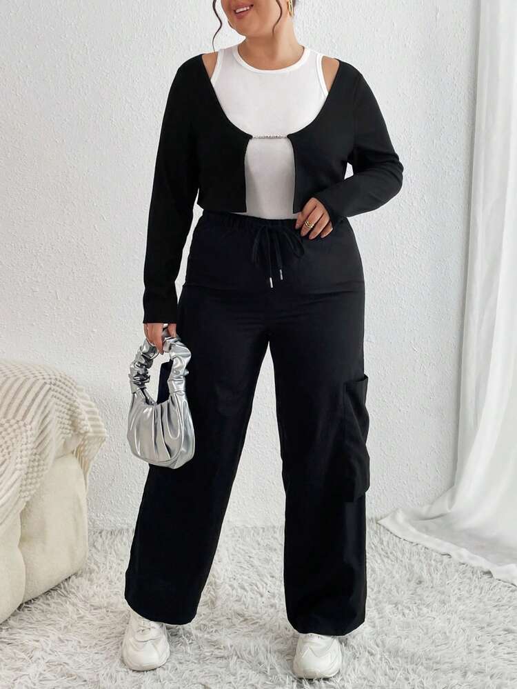 Plus Size Chain Detail 2 In 1 T-Shirt