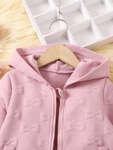 SHEIN Cô gái áo có mũ Màu hồng Bowknot Tay áo dài Áo khoác Đối với Mùa Thu /đông - Hồng - Xem 4