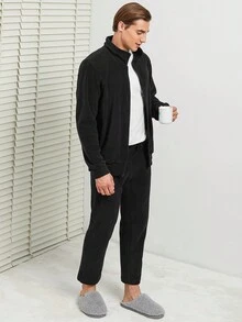 RueChic Men Zip Up Jacket & Pants - Black - View 3