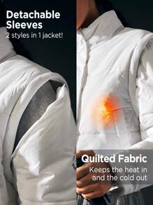 In My Nature 1 件带可拆卸袖子的字母图案夹棉外套 - 白色 - 查看 3