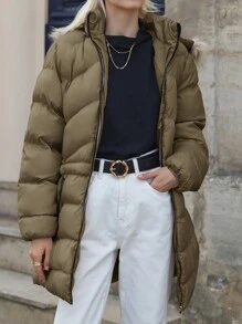 EURMUSE Ladies' Padded Coat With Frayed Collar - Army Green - View 4