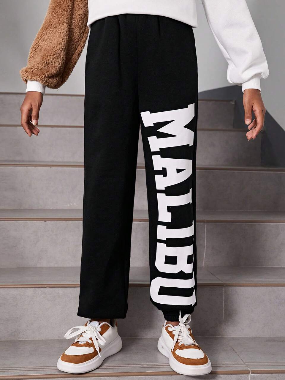 Warm Winter Letter-Printed Casual Knitted Loose Sweatpants For Tween Girls