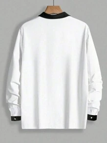 Manfinity Homme Men Plus Letter Graphic Contrast Collar Polo Shirt - White - View 2
