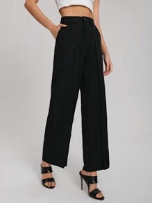 KAYLA BANDY 紐扣細節闊腿褲 - 黑色 - 查看 3
