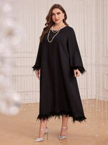 Al Najma 大碼毛茸邊洋裝 - 黑色 - 查看 5