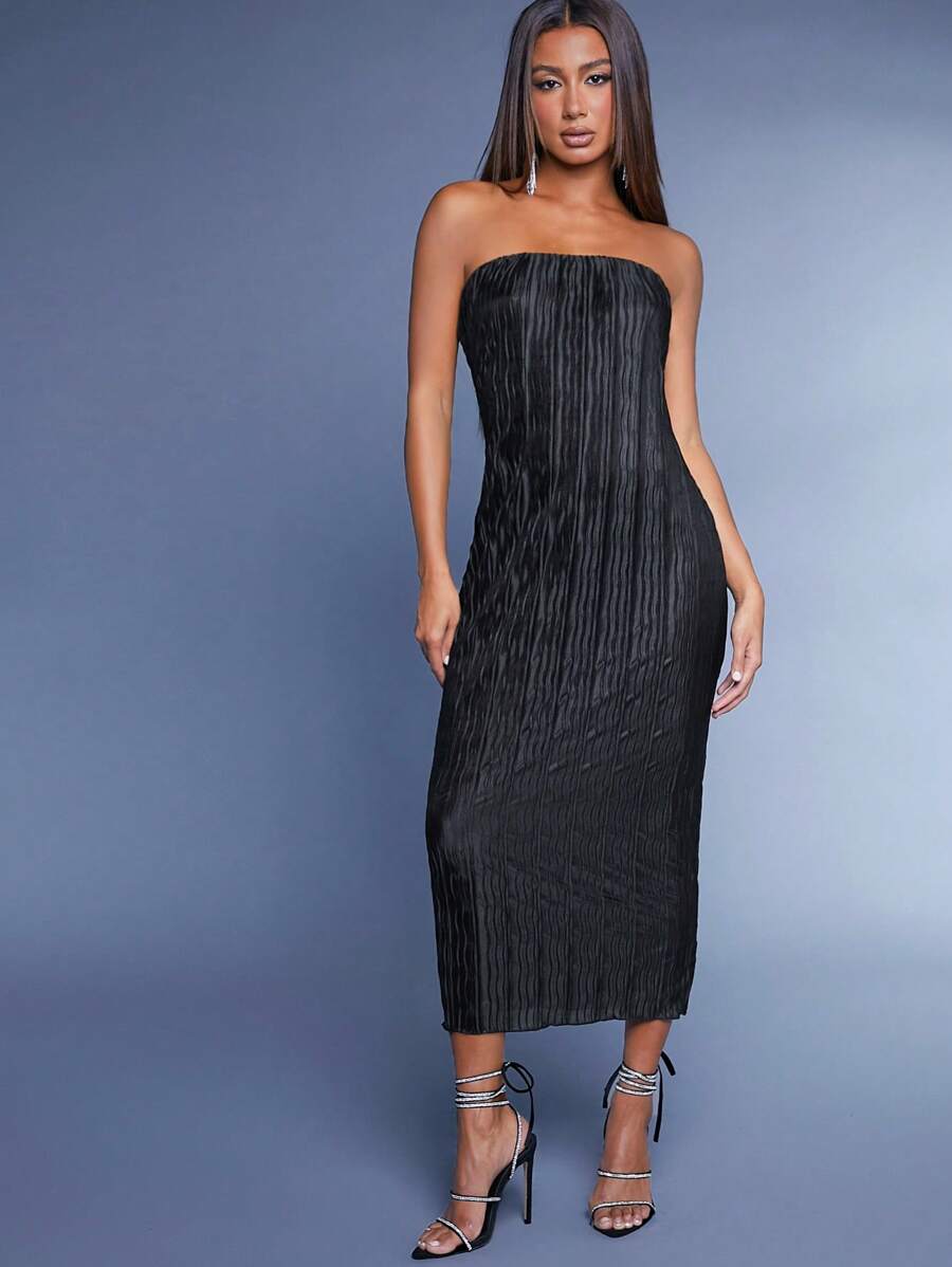 SHEIN Unity Solid Plisse Tube Bodycon Dress