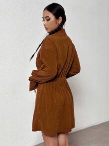 SHEIN Unity Women's Corduroy Dress Fall Cloth For Women - Brown - View 2