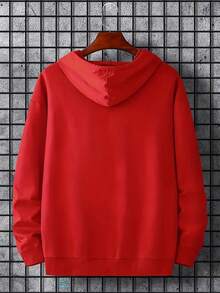 Nam Đồ họa Chữ cái Túi kangaroo Dây rút Hoodie - Đỏ - Xem 2