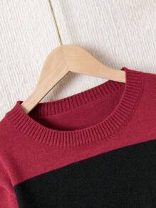 青少年女孩雙色仿舊邊套頭毛衣