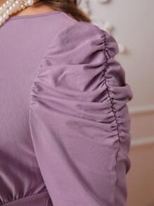 Modelyn Vestido de manga abullonada con detalles de pliegues y dobladillo asimétrico para mujer de talla grande