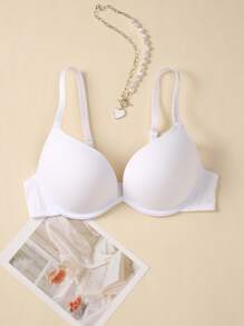 SHEIN Women's Casual Plain White Padded Push Up Bra With Medium Stretch Fabric - White - View 1