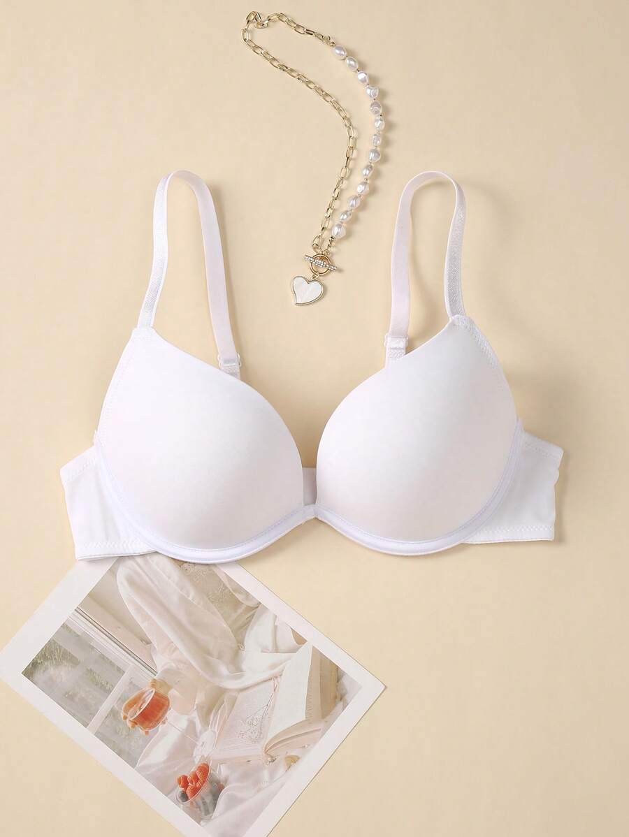 SHEIN Women's Casual Plain White Padded Push Up Bra With Medium Stretch Fabric - White - View 1