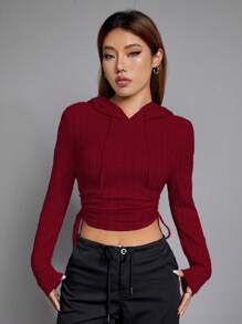 SHEIN EZwear Capucha crop con cordón lateral - Burdeos - Ver 7
