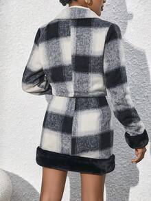 SHEIN Essnce Plaid Print Lapel Neck Jacket & Skirt - Multicolor - View 2