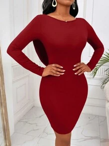 SHEIN Slayr 蕾絲拼接垂墜後緊身洋裝 - 紅色 - 查看 6