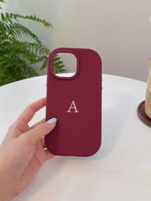 圓形電鍍按鈕防震殼,具有氣囊功能和相機洞,與蘋果iphone型號兼容+字母設計手機殼 - 酒紅色 - 查看 5