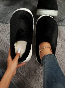 女性長毛絨家居拖鞋 - 黑色 - 查看 1