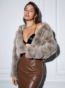 Anewsta Zip Up Hooded Fuzzy Coat - Khaki - View 5