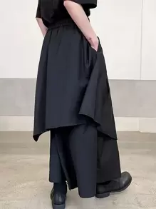 Claim Dot 男士宽松抽绳不对称下摆阔腿裤，外出时尚百褶纯色长款宽松裤，适合送给老公、男朋友的礼物