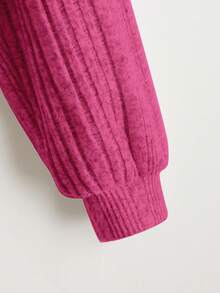 SHEIN Cô gái Tween Chải Tay áo lồng đèn Đồ đan Ribbed Áo thun - Màu Hồng Tươi - Xem 4