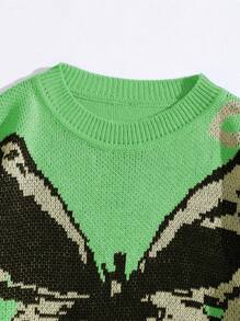 SHEIN Unity Butterfly Pattern Drop Shoulder Knit Pullover Fall Winter Sweater - Green - View 4
