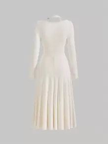 SHEIN MOD Solid Cutout Shoulder Ruched A-line Dress - Apricot - View 2