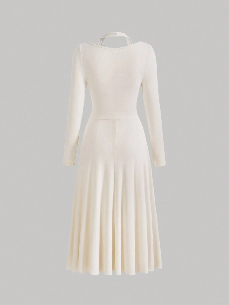 Solid Cutout Shoulder Ruched A-line Dress