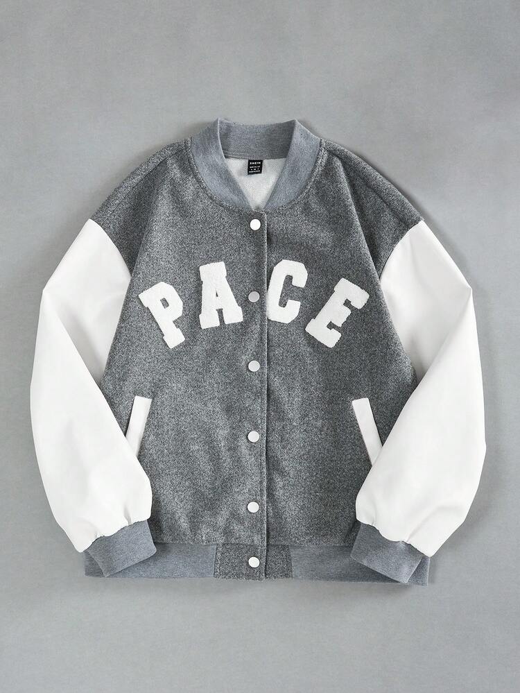 Letter Graphic Two Tone Drop Shoulder Jacket