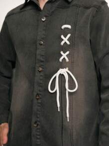 Manfinity VCAY Men Lace Up Front Denim Shirt