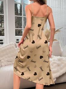 全身印花爱情字母吊带睡衣睡裙长裙