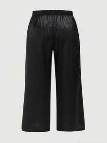 SHEIN ICON 大碼素色拼接細節西裝褲 - 黑色 - 查看 2