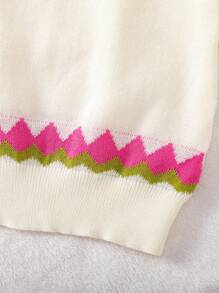 SHEIN Cô Gái Trẻ Mẫu Geo Viền rìa Tay Raglan Đầm Áo len - Màu Hồng baby - Xem 7