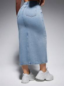 SHEIN EZwear 女士牛仔半身裙 - 藍色 - 查看 2