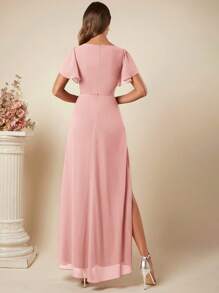 SHEIN Belle 蝴蝶袖开叉裹腿伴娘礼服婚礼宾客礼服优雅连衣裙