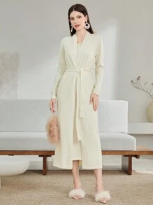 Modelyn Váy len Cami trơn và áo khoác Cardigan không có thắt lưng - Màu be - Xem 5