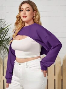 SHEIN EZwear 大碼素色微短款運動衫不附吊帶上衣 - 紫色 - 查看 4