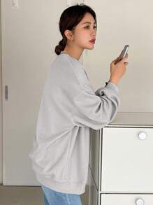 DAZY Drop Shoulder Split Hem Sweatshirt,Long Sleeve Tops,Fall Clothes,Back To School Clothes - Grey - View 4