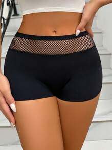 SHEIN Women's Fishnet Insert Boyshorts - Black - View 4