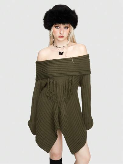 Fairycore Jersey Con Flecos Y Hombros Descubiertos Para Mujer Con Tejido De Ochos