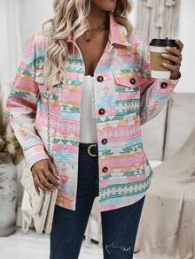 EMERY ROSE Geo Print Flap Pocket Drop Shoulder Coat - Multicolor - View 3