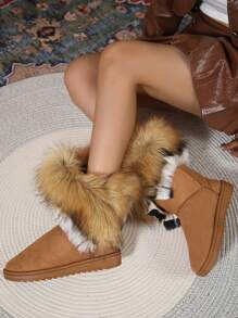 Women's Fashionable Fur & Leather Integrated Snow Boots
