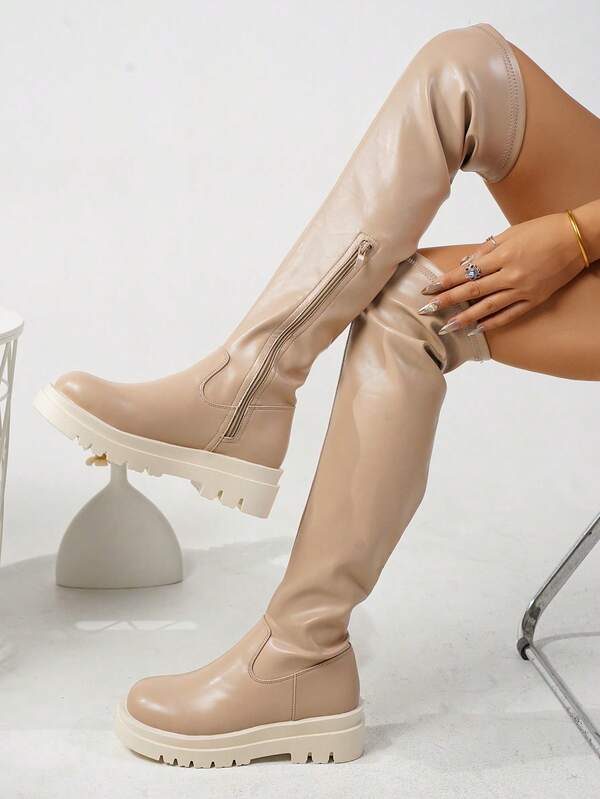 Fashionable Casual Knee High Boots With Side Zipper For Women SHEIN USA