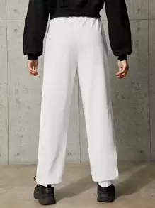 SHEIN 少女針織心型字母印花休閒運動褲 - 白色 - 查看 2