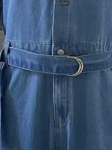 GENTILAND Men's Loose Fit Denim Button Jumpsuit With Belt - Blue - View 4