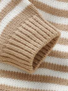 男嬰條紋拼接圖案前紐扣開襟衫 - 駝色 - 查看 4