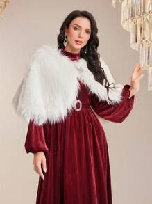 Modelyn Rhinestone Detail Fuzzy Cape Coat - White - View 6